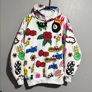 PacSun White Hoodie with Colorful Graphics